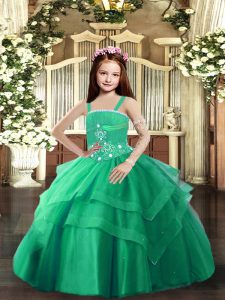 Amazing Ball Gowns Pageant Gowns For Girls Turquoise Straps Tulle Sleeveless Floor Length Lace Up