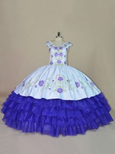 Stylish Floor Length Lace Up Sweet 16 Quinceanera Dress Blue and Purple for Sweet 16 and Quinceanera with Embroidery and Ruffled Layers
