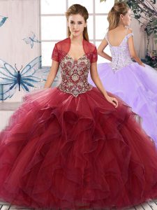 Sweet Sleeveless Lace Up Floor Length Beading and Ruffles Military Ball Gown