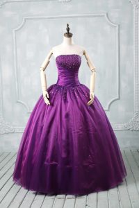 Fabulous Purple Lace Up Sweet 16 Quinceanera Dress Beading Sleeveless Floor Length