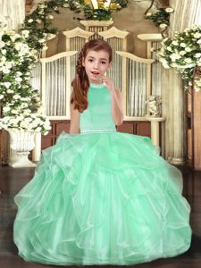 Fashionable Sleeveless Beading Backless Little Girl Pageant Dress with Apple Green
