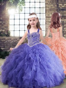 Floor Length Lavender Child Pageant Dress Straps Sleeveless Lace Up
