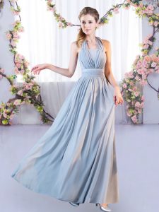 Gorgeous Grey Empire Halter Top Sleeveless Chiffon Floor Length Lace Up Belt Damas Dress