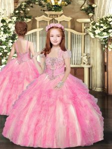 Sweet Tulle Sleeveless Floor Length Girls Pageant Dresses and Beading and Ruffles