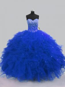 Royal Blue Sweetheart Lace Up Beading and Ruffles Sweet 16 Dress Sleeveless