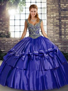 Admirable Purple Taffeta Lace Up Straps Sleeveless Floor Length Quinceanera Gown Beading and Ruffled Layers