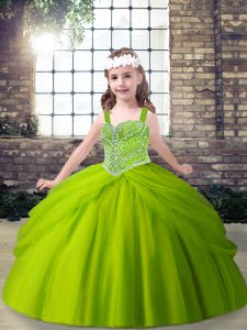Latest Ball Gowns Child Pageant Dress Green Straps Tulle Sleeveless Floor Length Lace Up