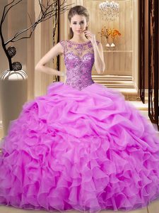Lilac Lace Up Juniors Party Dress Beading and Pick Ups Sleeveless Floor Length