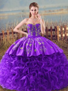 Sweetheart Sleeveless Fabric With Rolling Flowers Quinceanera Gowns Embroidery and Ruffles Brush Train Lace Up