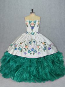 New Arrival Turquoise Sweet 16 Quinceanera Dress Sweet 16 and Quinceanera with Embroidery and Ruffles Sweetheart Sleeveless Lace Up