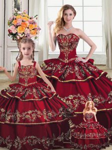 Floor Length Ball Gowns Sleeveless Wine Red Sweet 16 Dress Lace Up