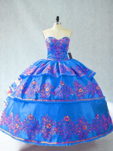 Noble Sweetheart Sleeveless Party Dress Floor Length Embroidery Blue Organza