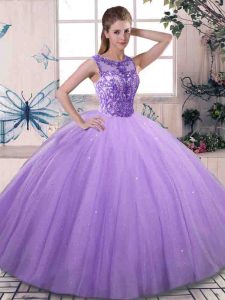 Floor Length Lavender 15 Quinceanera Dress Scoop Sleeveless Lace Up