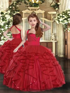 Tulle Sleeveless Floor Length Little Girl Pageant Gowns and Ruffles