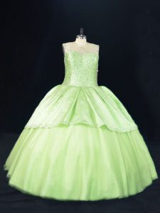 Modern Yellow Green Ball Gowns Beading Quinceanera Gown Lace Up Tulle Sleeveless Floor Length