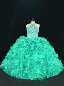 Most Popular Turquoise Sleeveless Beading and Ruffles Floor Length Quinceanera Dresses