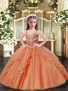 Excellent Floor Length Ball Gowns Sleeveless Peach Kids Pageant Dress Lace Up