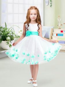 Luxurious White Scoop Zipper Appliques and Belt Pageant Dress for Teens Sleeveless