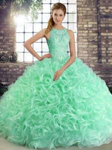 Decent Scoop Sleeveless Fabric With Rolling Flowers Quinceanera Dresses Beading Lace Up