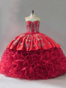 Sleeveless Brush Train Lace Up Embroidery 15 Quinceanera Dress