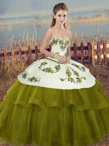 Olive Green Sweetheart Lace Up Embroidery and Bowknot Quinceanera Dresses Sleeveless