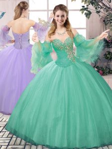 Apple Green Sleeveless Tulle Lace Up 15th Birthday Dress for Sweet 16 and Quinceanera