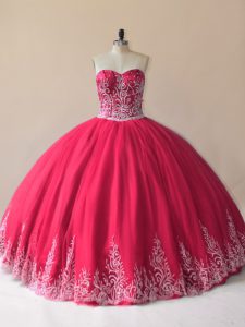 Nice Floor Length Ball Gowns Sleeveless Red Sweet 16 Quinceanera Dress Lace Up