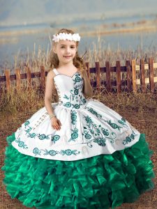 Sleeveless Lace Up Floor Length Embroidery and Ruffles Pageant Dress for Girls