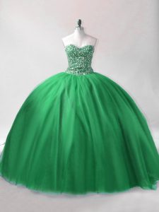 Traditional Sleeveless Floor Length Beading Lace Up Ball Gown Prom Dress with Dark Green