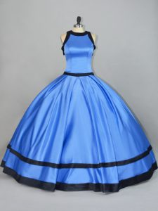 Trendy Blue Vestidos de Quinceanera Sweet 16 and Quinceanera with Ruching Scoop Sleeveless Lace Up