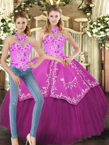 Top Selling Sleeveless Lace Up Floor Length Embroidery Sweet 16 Dresses