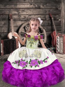 Floor Length Purple Pageant Dress Toddler Off The Shoulder Sleeveless Lace Up