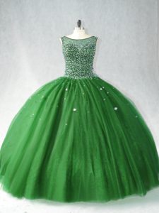 Ideal Dark Green Scoop Neckline Beading 15th Birthday Dress Sleeveless Zipper