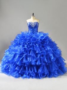 Custom Design Lace Up Quinceanera Dress Royal Blue for Sweet 16 and Quinceanera with Beading and Ruffles