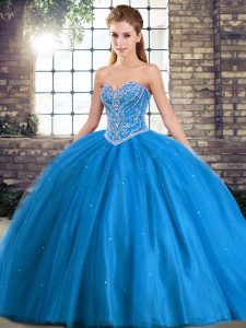 Baby Blue Sleeveless Beading Lace Up Quinceanera Gowns