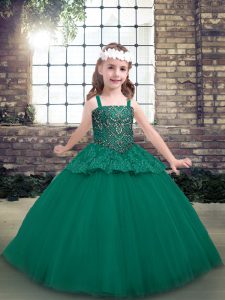 Ball Gowns High School Pageant Dress Green Straps Tulle Sleeveless Floor Length Lace Up
