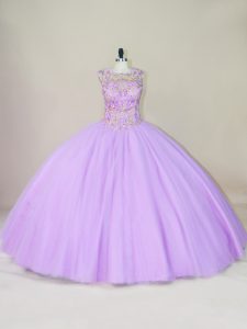 Floor Length Lace Up Sweet 16 Dresses Lavender for Sweet 16 and Quinceanera with Beading