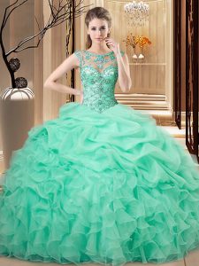 Extravagant Apple Green Sleeveless Organza Lace Up 15 Quinceanera Dress for Sweet 16 and Quinceanera