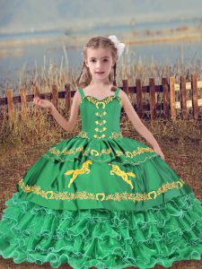 Ball Gowns Little Girls Pageant Dress Turquoise Straps Organza Sleeveless Floor Length Lace Up