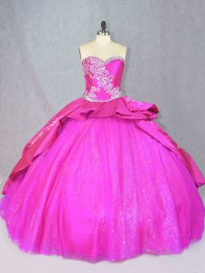Satin and Tulle Sleeveless Quinceanera Gowns Court Train and Beading and Embroidery