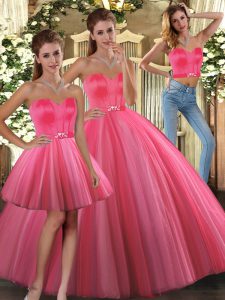 Exceptional Beading Quince Ball Gowns Coral Red Lace Up Sleeveless Floor Length