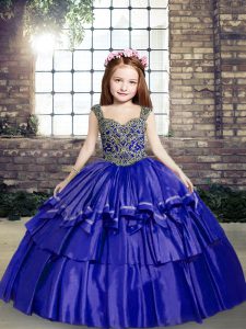 Wonderful Ball Gowns Sleeveless Blue Little Girls Pageant Dress Wholesale Lace Up