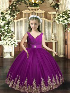 Trendy Sleeveless Backless Floor Length Embroidery Little Girls Pageant Gowns