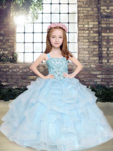 Light Blue Sleeveless Tulle Lace Up Pageant Dress Wholesale for Party and Military Ball and Wedding Party