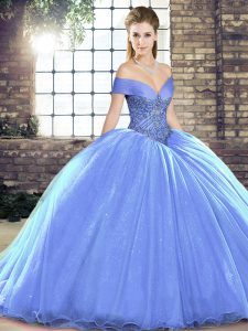 Lavender Ball Gowns Beading Ball Gown Prom Dress Lace Up Organza Sleeveless