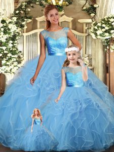 Fabulous Scoop Sleeveless Backless 15th Birthday Dress Baby Blue Tulle