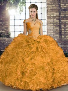 Enchanting Orange Lace Up Off The Shoulder Beading and Ruffles Quinceanera Dress Organza Sleeveless
