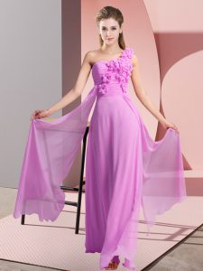 Glamorous Floor Length Lilac Quinceanera Dama Dress One Shoulder Sleeveless Lace Up