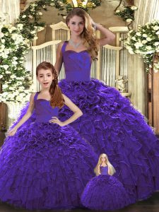 Sophisticated Sleeveless Organza Floor Length Lace Up Quinceanera Dress in Purple with Ruffles