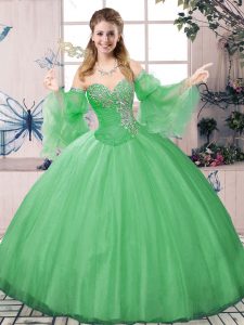Sweetheart Long Sleeves Tulle Ball Gown Prom Dress Beading Lace Up